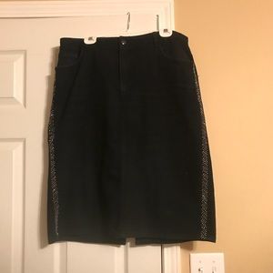 Black Denim Skirt w/ Beaded Sides